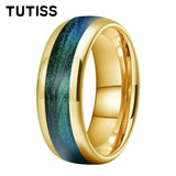 Dome High Polished Inlaid Gunmetal-Green Flow Sand 6mm 8mm Tungsten Carbide Rings