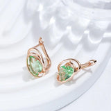 Trendy Geometric Light Green Zircon Crystal 14K Rolled Rose Gold Drop Earrings For Women