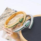 Designer Collection Rectangle Zircon Diamonds Gold Color Snake Serpent Snakelike Open Bangle Bracelet Ladies Watches