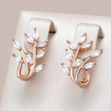 Latest Arrival Cute Leaf Filled 14K Rose Gold Earrings For Women With AAA Zircon Diamonds - Fine Jewellery