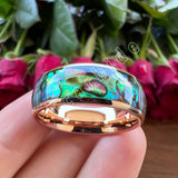 Domed Polished Cool Abalone Shell 8MM Men Women Tungsten Wedding Engagement Rings