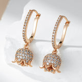 Charming 14K Rolled Gold AAA Zircon Diamond Unique Flower Long Drop Earrings