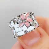 New Aesthetic Luxury Cubic Zirconia Enamel Flower Ring for Women