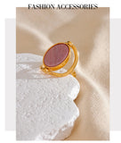 18K Gold Plated Exquisite Stainless Steel Natural Stone Shell Rotatable Open Unique Ring