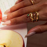 18K Gold ColorStainless Steel  Plated Finger Jewelry Zirconia Setting Creative Stacking Ring