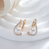 14 Karat Rolled Gold Unique Geometric Pearl and AAA Zircon Diamonds Luxury Earrings