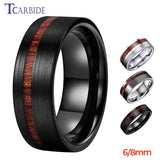 Offset Groove With Real Wood Inlay 6MM 8MM Black Tungsten Wedding Men Women Rings