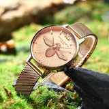Elegant Luxury 3D Engraved Bee Dial Ladies Watch Rose Gold Plated 31mm Classic Casual Dress Watch with Bracelet Set