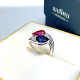 Charming Double Stone Colour Contrast Water Drop Lab Created Ruby Sapphire Versatile Personality Big Rings - The Jewellery Supermarket