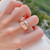 Superb Rolled 14K Rose Gold AAA Double Zircon Diamonds Hollow Geometric Smooth Ring - Vintage Luxury Jewellery