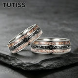 Deer Antler & Meteorite Inlay Silver 8mm Tungsten Carbide Mens Wedding Rings