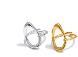 18K Gold Plated Minimalist Stainless Steel Oval Hollow Stylish Chic Open Ring