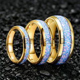 Rainbow Fire Opal Inlay 4/6/8mm Tungsten Carbide  Men Women Comfort Fit Rings