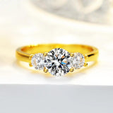 Stunning 1.6ct 3 Stones 14KGP Moissanite Diamonds Ring - Sparkling Sterling Silver 925 Wedding Engagement Jewellery