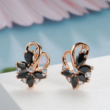 14 Karat Filled Gold Luxury Geometric Flower Black AAA Zircon Crsytal Dangle Earrings