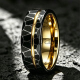 Black Geometric Hammered Offset Groove 8mm Tungsten Rings for Men Comfort Fit