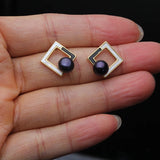 Trendy Natural white, pink, purple, grey, black Pearls Silver Stud Earrings