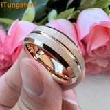 New Grooved Brushed Beveled Finish Classic Tungsten Carbide Rings for Men Women