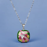 Ethnic Style Coloured Flowers Handmade Enamel Silver Fashion Pendant Necklace