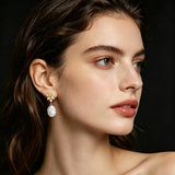Flower Design Real Baroque White Pink Pearl AAA Zircon Diamonds Silver Earrings