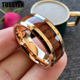 New Arrival 8MM Koa Wood Beveled Polished Edges High Quality Comfort Fit Tungsten Wedding Rings for Men Women