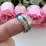 Different Wods Inlay Stepped Unique Brushed Finish Tungsten Wedding Rings