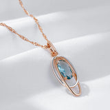 14K Gold Filled Trendy AAA Oval Blue Zircon Crystal Double Geometric Pendant Necklace