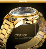 Fashion Top Brand Triangle Men's Automatic Mechanical Hollow Luxury Golden Full Stainless Steel Men's Wrist Watches