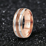 Mother Of Pearl Shell Rose Gold Guitar String Inlaid Dome Polished Tungsten Rings