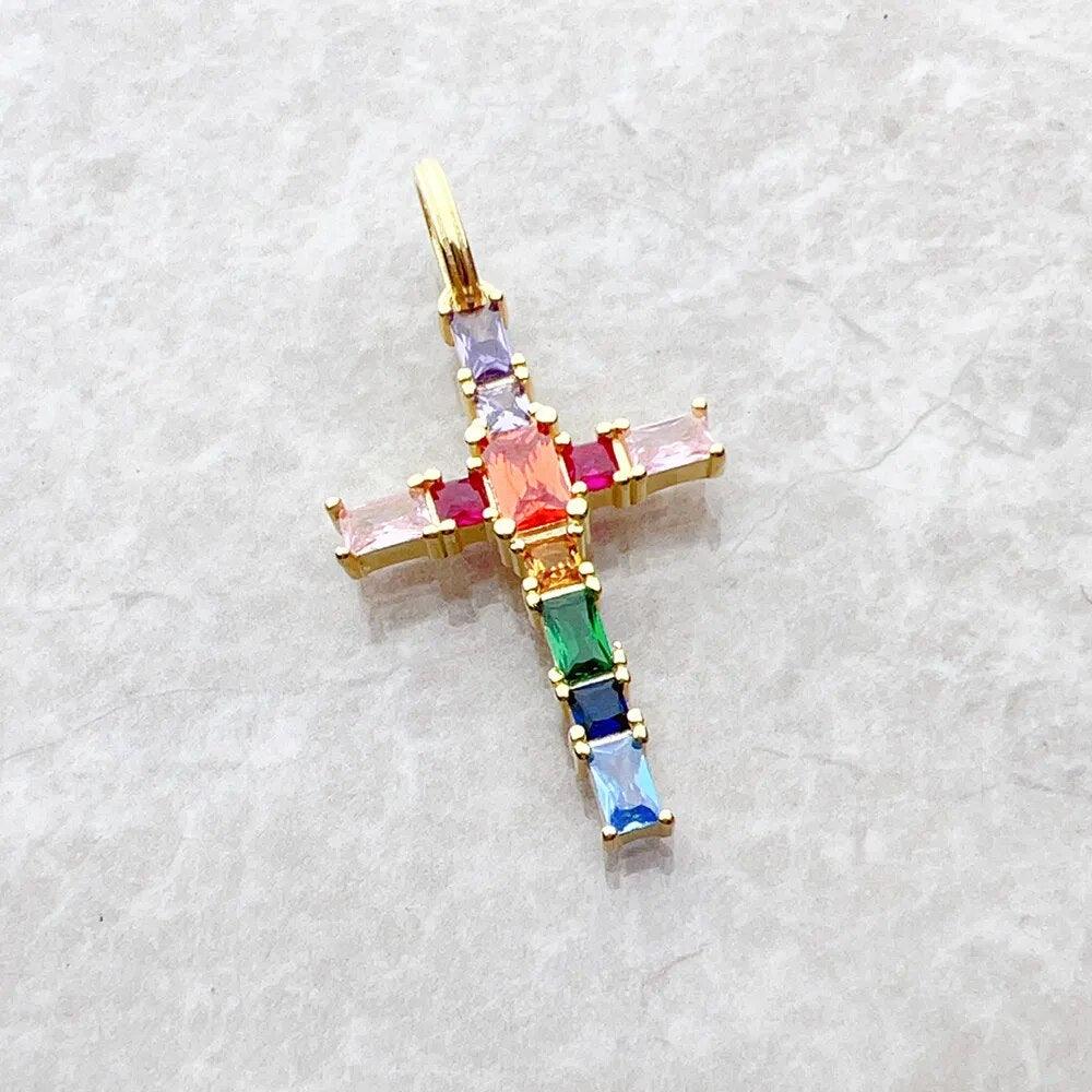 Brand New Fine Cross with Colourful Stones Gold Plated 925 Sterling Silver Pendant Jewellery Chistian Faith Gift - The Jewellery Supermarket
