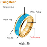 Blocky Turquoise Inlay Polished Bevel Edges Tungsten Carbide Rings for Men Women