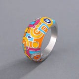 Colourful Handmade Enamel Cubic Zirconia Diamonds Silver Bohemian Ethnic Pattern Ring
