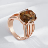 Unique Big Oval Brown AAA Zircon Crystal 14K Rolled Gold Ring High Quality Jewellery