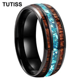 Inlaid Hawaiian Koa Wood Sky Blue Crystal Stone 6/8mm Tungsten Carbide Rings