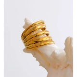 18K Gold Plated Stainless Steel Layered Wide Geometric Charm Open Ring Fashion Jewellery