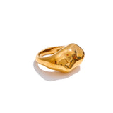 18K Gold Plated Stainless Steel High Quality Texture Geometric Cast Statement Ring