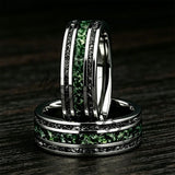 New Style 8mm Moss Agate & Meteorite Silver Tungsten Wedding Men Women Rings