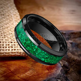 Green Opal Inlay Beveled Polished 6/8mm  Silver/Gold/Blue/Black Tungsten Rings