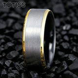 Matte Silver Brushed Center Shiny Blue Beveled Edges Two Tone 6/8mm Tungsten Rings