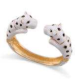 Unique Design Double Leopards Sweet Colorful Cuff Bracelet for Women Girls Gold Plated Fashion Bangle Jewelry Gift