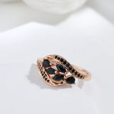 New Season Rolled 14K Rose Gold Women's Ring With Water Drop AAA Black Zircon Crystals Elegant Luxury Jewellery