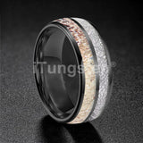 Polished Bevel Edges Deer Antler, Meteorolite Inlay 6/8mm Tungsten Carbide Rings