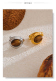 18K Gold Plated Popular Stainless Steel Natural Tiger Stone Geometric Charm Ring