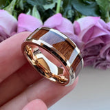 New Tungsten Wood Inlay Beveled Egdes Flat Polished Finish Fashion Wedding Rings For Men Women - The Jewellery Supermarket