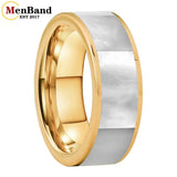 White Mother Of Pearl Shell Inlay Plane Polished Black Tungsten Ring for Men Women