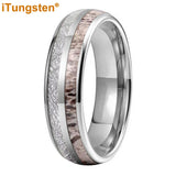 Polished Bevel Edges Deer Antler, Meteorolite Inlay 6/8mm Tungsten Carbide Rings