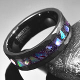 Good Quality 8mm Starry Sky Bottom Abalone Shell Lasa Black Edge Hammered Tungsten Carbide Men's Rings - The Jewellery Supermarket