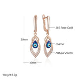 14K Gold Filled Blue Enamel Eyes Double Layer AAA Zircon Diamonds Geometric Long Earrings