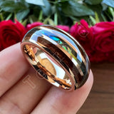New Abalone Shell and Wood Inlay 8MM Gold Tungsten Wedding Ring for Men Women