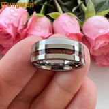 Rosewood Inlay Polished Brushed Finish Tungsten Flat Ring For Men Women